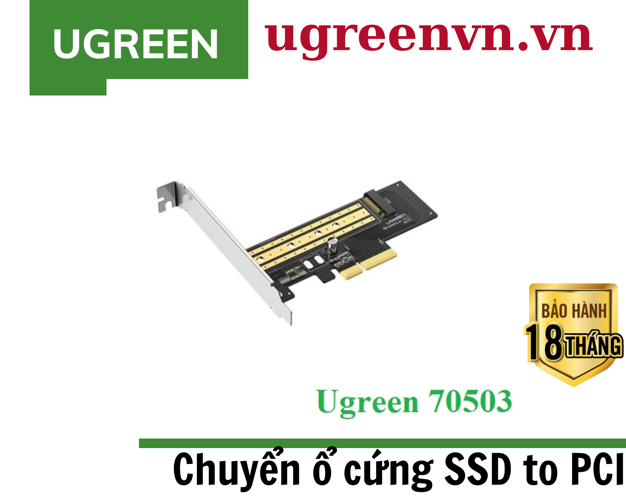 Card chuyển đổi ổ cứng SSD M2 NVMe PCIe 2280 to PCI-E 3.0 Ugreen 70503 cao cấp